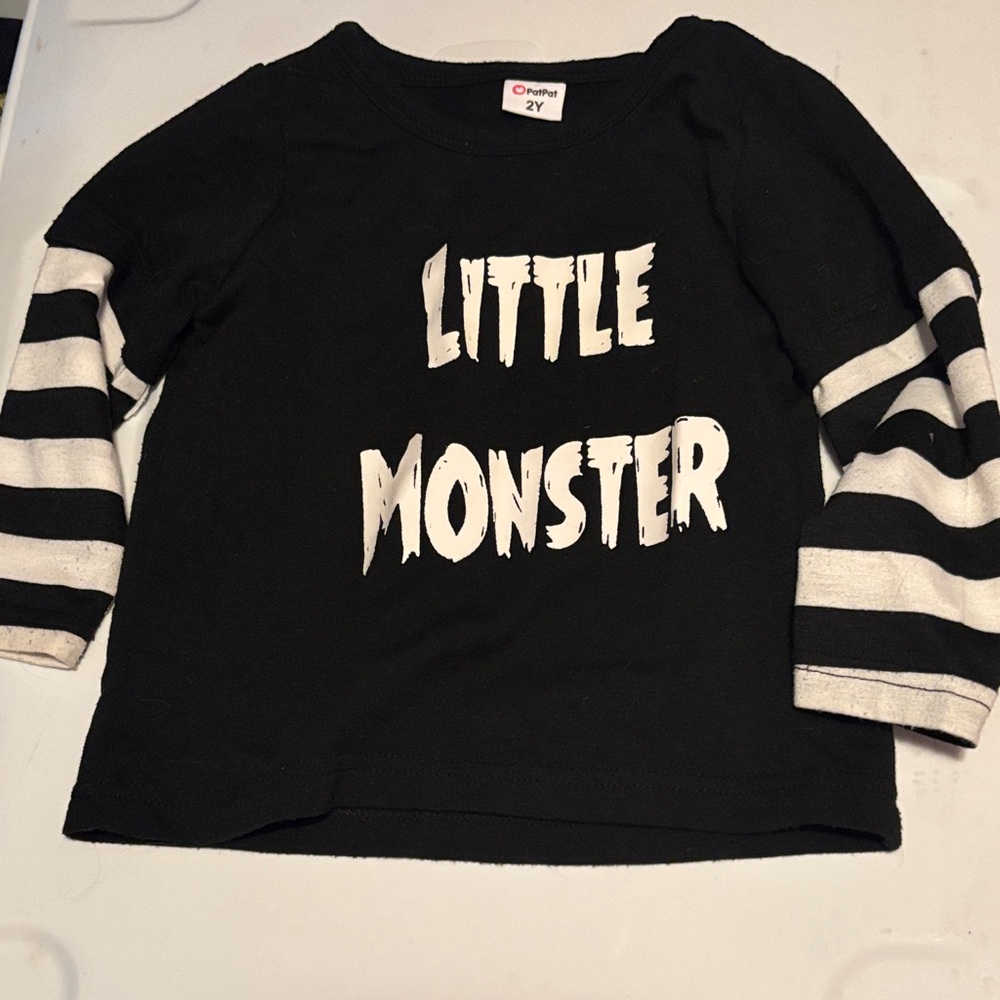 PatPat Black and White Little Monster Long Sleeve Tee
